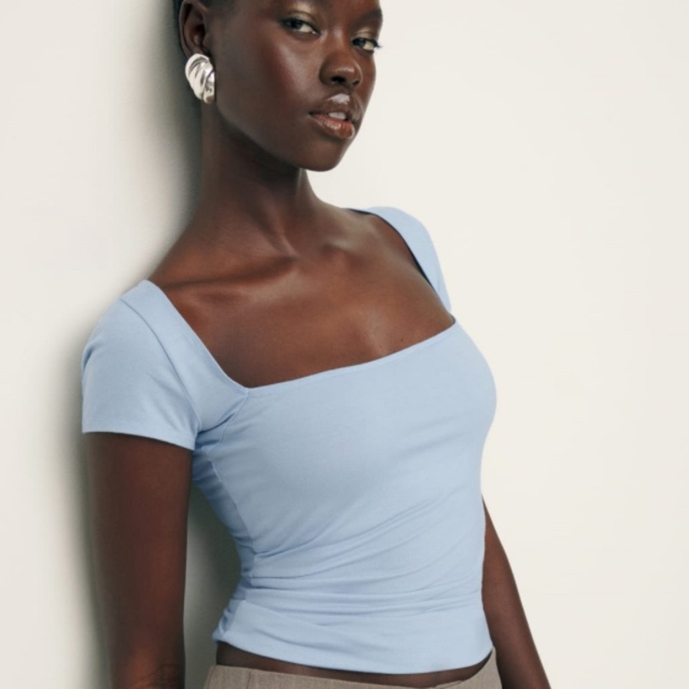 NWT Reformation Bardot Knit Top in Mineral L